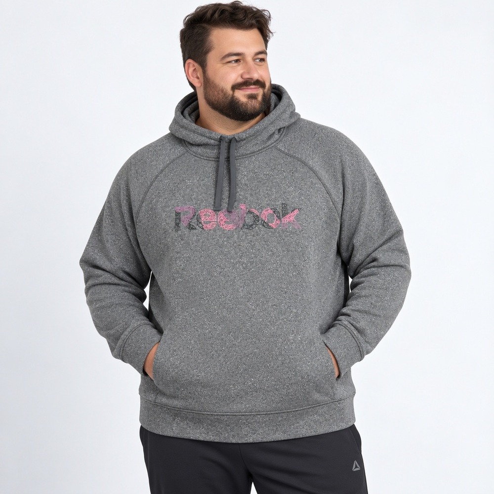 Reebok Hoodie Men 3X Gray Pullover Cowl Neck Fleece Graphic Logo Athleisure